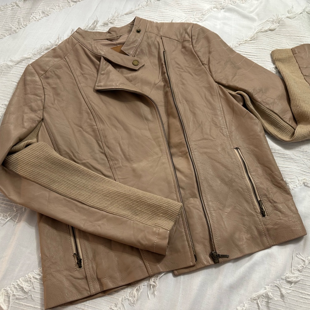 Tan leather jacket, size large